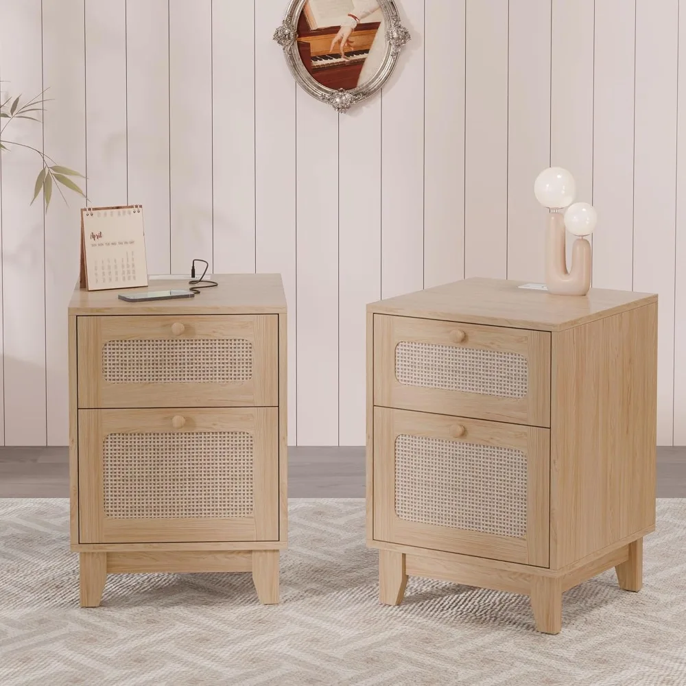Modern Wicker Rattan Nightstand Set of 2,Rattan Stand with Drawer and Charge Station, Wooden Side Table for Small Spaces
Modern Wicker Rattan Nightstand Set of 2,Rattan Stand with Drawer and Charge Station, Wooden Side Table for Small Spaces