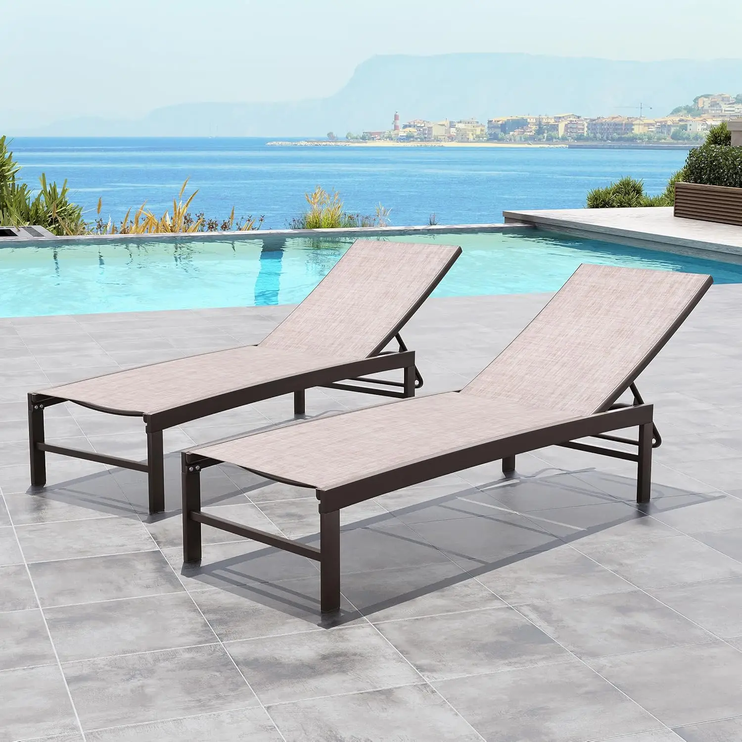 Outdoor Lounge Set of 2, Adjustable Metal Chaise Loungers, Weatherproof for Patio, Beach, Yard – Beige
Outdoor Lounge Set of 2, Adjustable Metal Chaise Loungers, Weatherproof for Patio, Beach, Yard – Beige