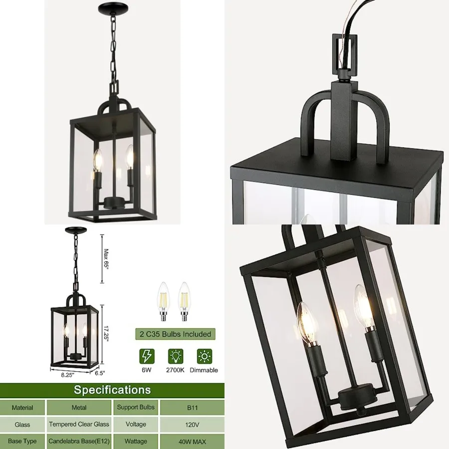 Large Outdoor Indoor Pendant Light 2-Light, Modern Black Metal Outside Chandelier Exterior Hanging Fixture Ceiling Mount with C
Large Outdoor Indoor Pendant Light 2-Light, Modern Black Metal Outside Chandelier Exterior Hanging Fixture Ceiling Mount with C