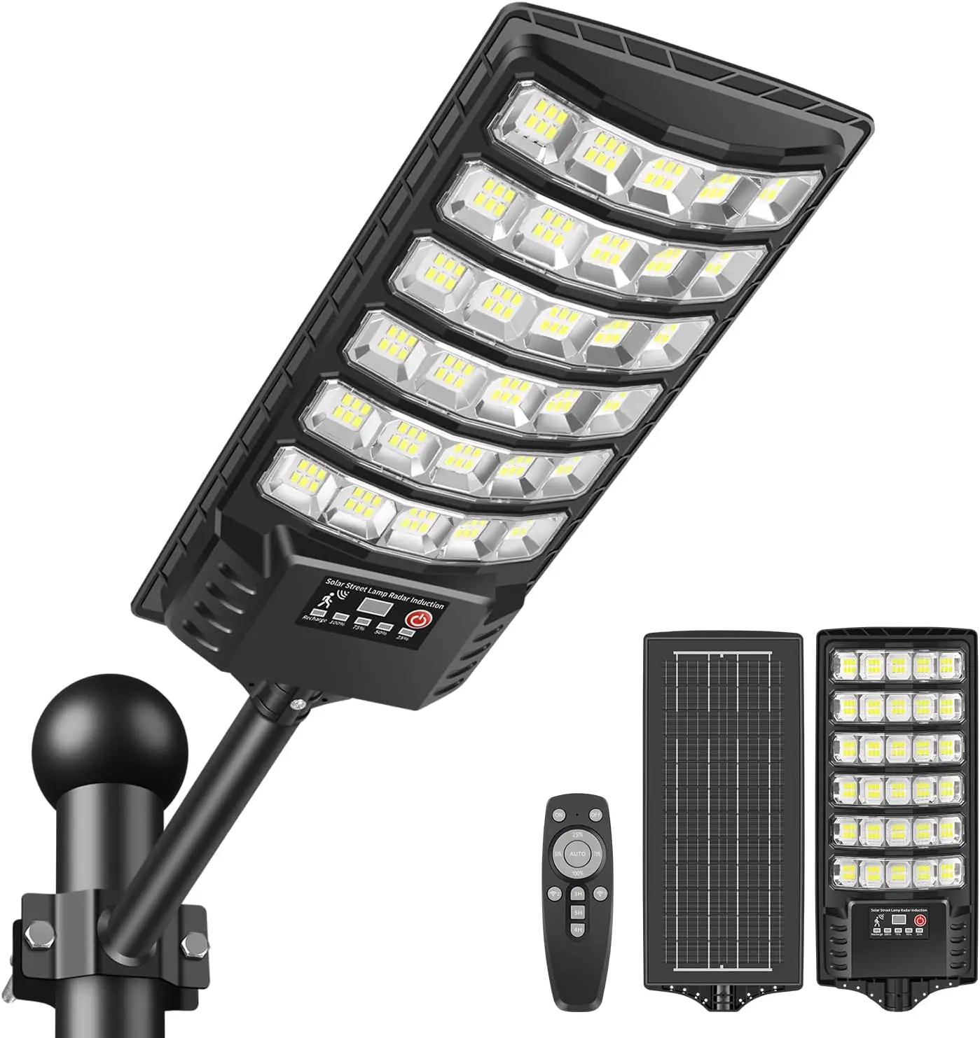 Solar Street Light for Outdoor 6000K LED Solar Lights Waterproof with Remote Control & Motion Sensor Solar Lamp for Parking Yard
Solar Street Light for Outdoor 6000K LED Solar Lights Waterproof with Remote Control & Motion Sensor Solar Lamp for Parking Yard