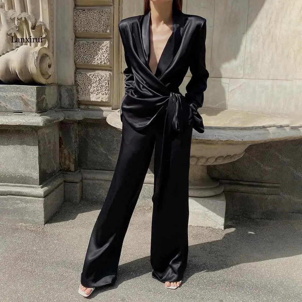 Casual Satin Women Sets Autumn Long Sleeve Blazers With Wide Leg Pants Set Elegant Lace-Up 2 Piece Trousers Set
Casual Satin Women Sets Autumn Long Sleeve Blazers With Wide Leg Pants Set Elegant Lace-Up 2 Piece Trousers Set