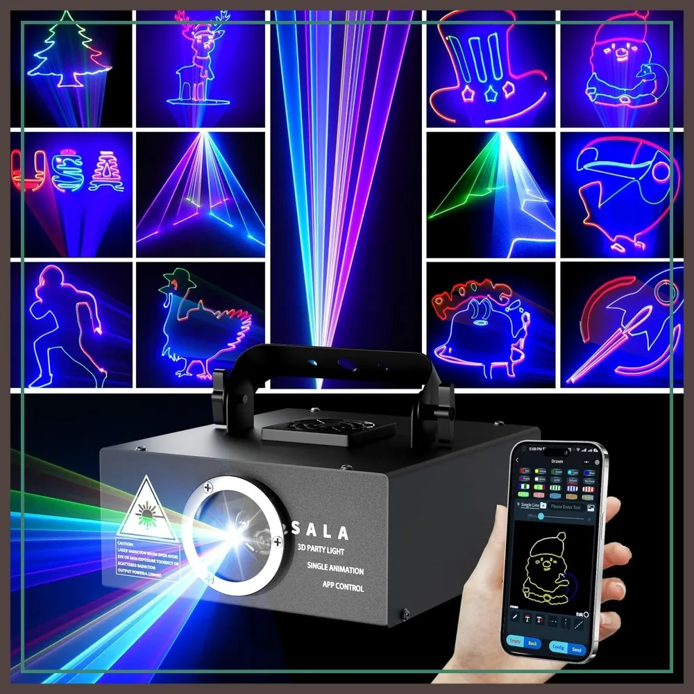 3D Animation Laser Projector with App Control, Sound Activated DJ Light for Party, Stage, Disco, KTV, Bar
3D Animation Laser Projector with App Control, Sound Activated DJ Light for Party, Stage, Disco, KTV, Bar