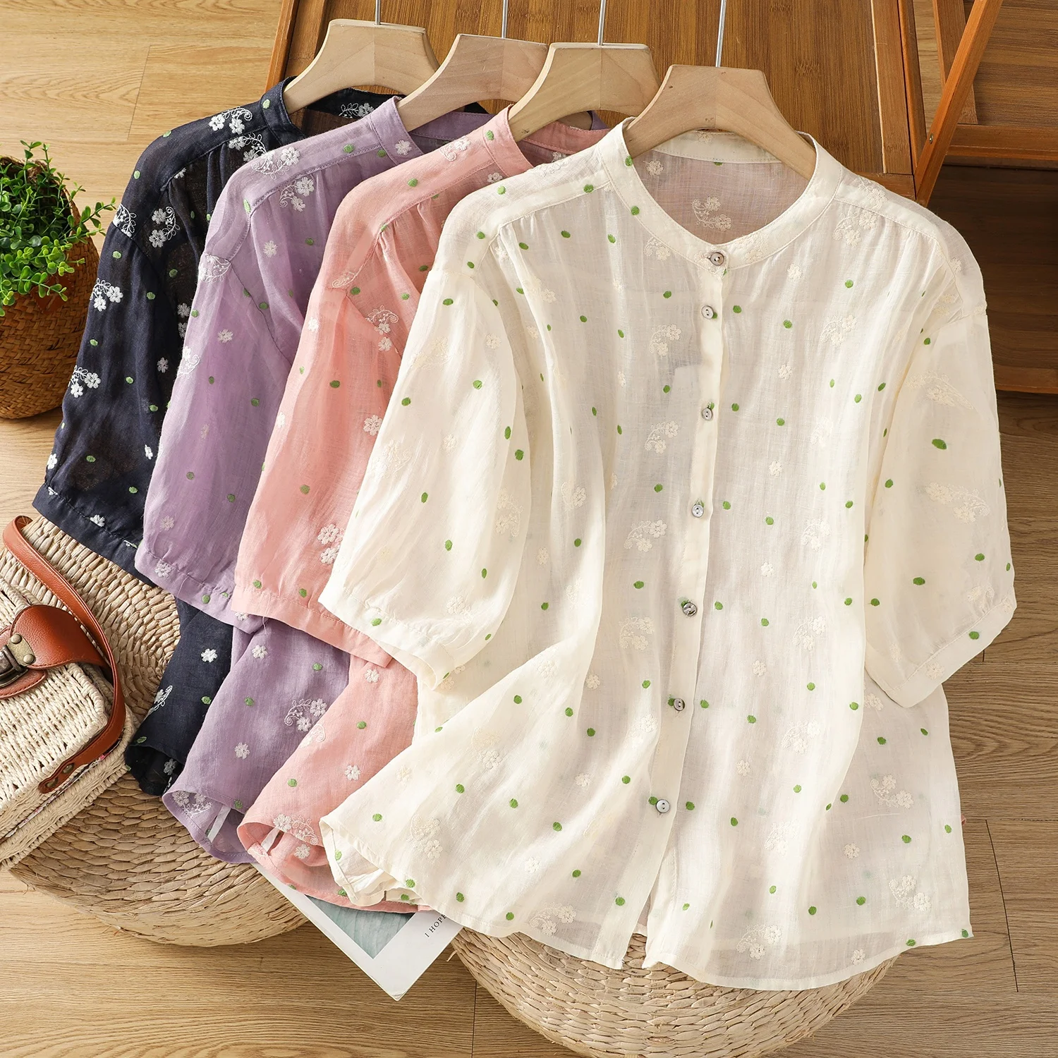 New Chinese Sle Embroidered Flax Mid-Sve irt Vintage Artistic Loose Versatile Floral Thin Top Women's Small irt
New Chinese Sle Embroidered Flax Mid-Sve irt Vintage Artistic Loose Versatile Floral Thin Top Women's Small irt