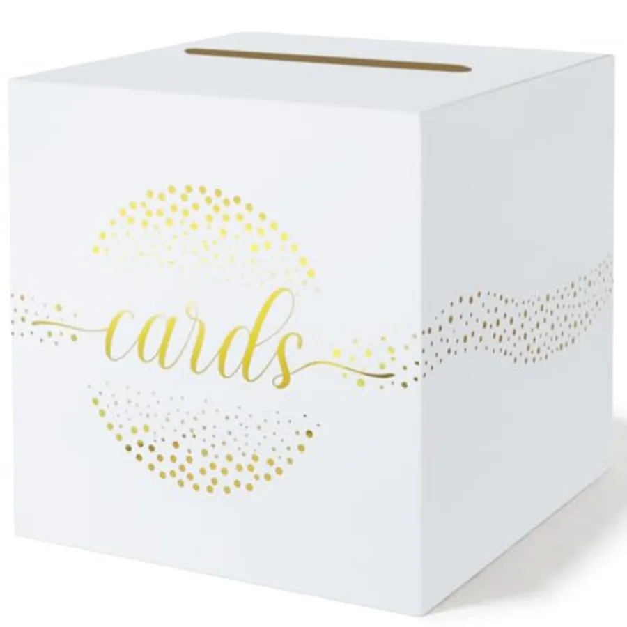 White Card Box with Gold Foil Design, Gift Cards Receiving Box for Birthdays Party, Bridal and Baby Showers, Wedding Receptions
White Card Box with Gold Foil Design, Gift Cards Receiving Box for Birthdays Party, Bridal and Baby Showers, Wedding Receptions