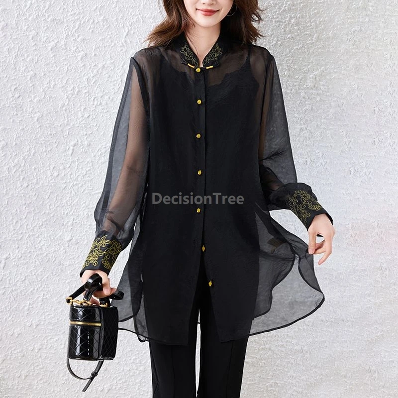 Luxury Chinese-style national embroidered shirt women Chiffon tang suit top elegant Mid-length top daily oversize loose blouse
Luxury Chinese-style national embroidered shirt women Chiffon tang suit top elegant Mid-length top daily oversize loose blouse