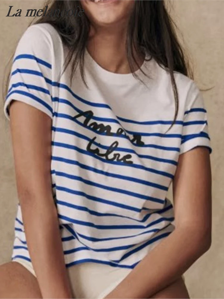 Classic Striped T-Shirt Woman Summer 2024 French Cotton Letters Printed Tee Tshirt Short Sleeve Elegant Vintage T-shirts Female
Classic Striped T-Shirt Woman Summer 2024 French Cotton Letters Printed Tee Tshirt Short Sleeve Elegant Vintage T-shirts Female
