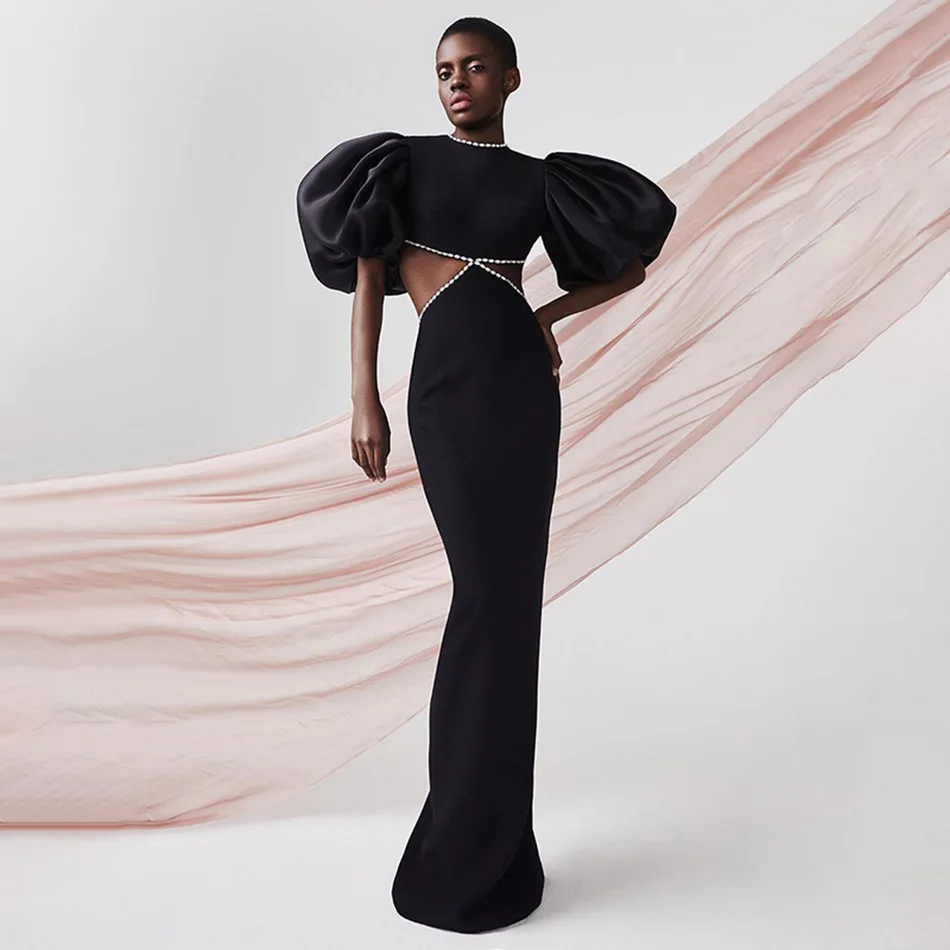 O-neck Bubble Short Sleeve Bodycon Dress Black Cutout Bundage Woman Clothes Beading Open Back Long Evening Dresses Elegant
O-neck Bubble Short Sleeve Bodycon Dress Black Cutout Bundage Woman Clothes Beading Open Back Long Evening Dresses Elegant
