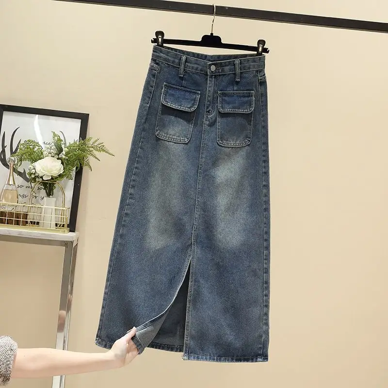 Spring Autumn New Vintage High waisted Denim Skirt 5XL Women's Summer Slim A-line Split Long Casual Half Skirts With pockets
Spring Autumn New Vintage High waisted Denim Skirt 5XL Women's Summer Slim A-line Split Long Casual Half Skirts With pockets