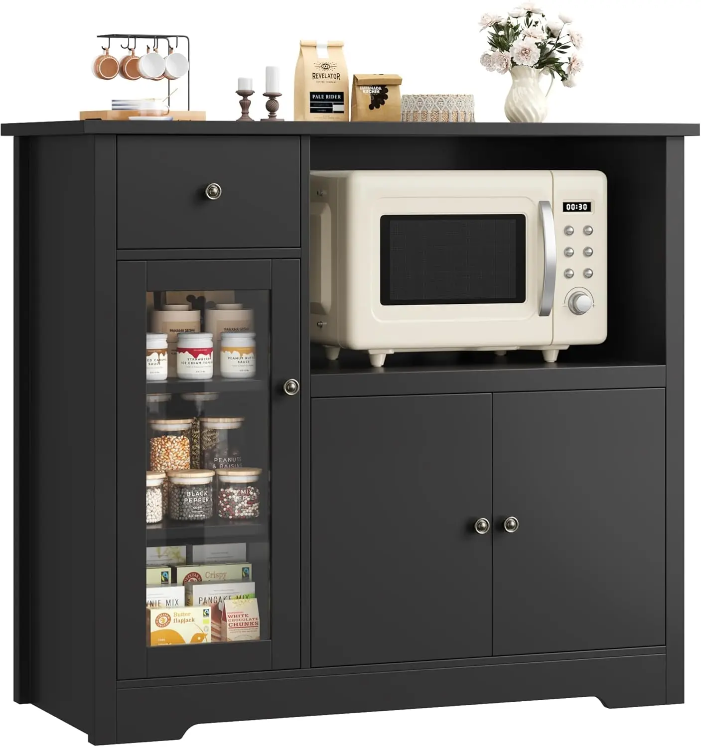 Microwave Cabinet, Kitchen Storage Cabinet with 3 Doors and 1 Drawer, Buffet Sideboard with Adjustable Shelves, Microwav
Microwave Cabinet, Kitchen Storage Cabinet with 3 Doors and 1 Drawer, Buffet Sideboard with Adjustable Shelves, Microwav
