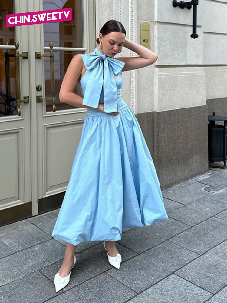Blue Bow Knot Lace Up Halter Midi Dress Women Sexy Squar Neck Sleeveless Backless Pleated Vestidos Elegant Street Party Robe
Blue Bow Knot Lace Up Halter Midi Dress Women Sexy Squar Neck Sleeveless Backless Pleated Vestidos Elegant Street Party Robe