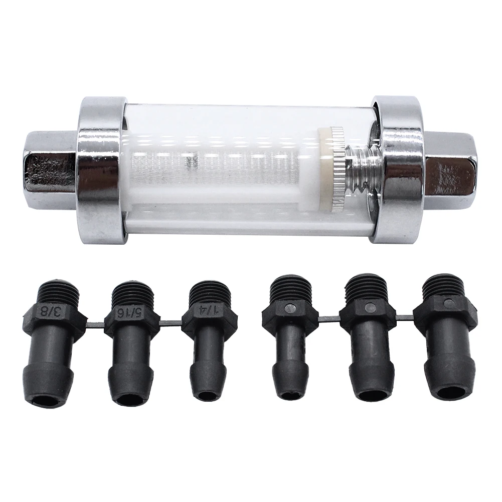 Reusable Inline Fuel Filter with 6 Connectors Replacement Fuel Filter for Universal 3/8in 1/4in 5/16in Fittings
Reusable Inline Fuel Filter with 6 Connectors Replacement Fuel Filter for Universal 3/8in 1/4in 5/16in Fittings