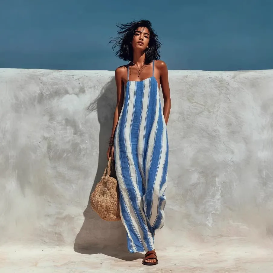 Casual Summer Women Jumpsuits Stripe Print High Waist Wide Leg Playsuits Elegant Sleeveless Suspender Beach Vacation Rompers
Casual Summer Women Jumpsuits Stripe Print High Waist Wide Leg Playsuits Elegant Sleeveless Suspender Beach Vacation Rompers