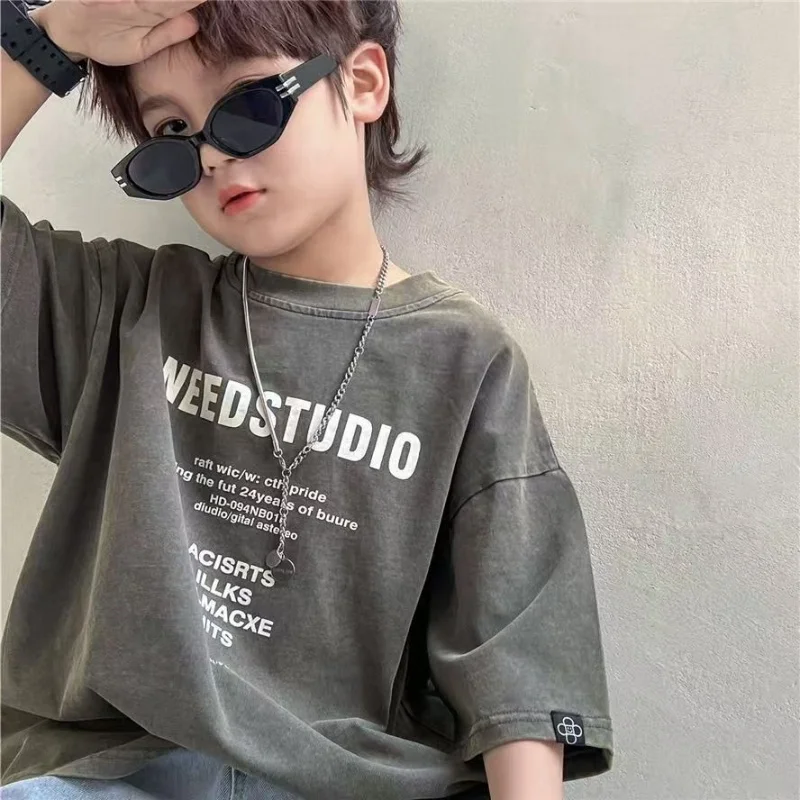 Summer Pure Cotton Children's Short Sleeved Simple Trendy Letters Faded and Worn Half Sleeved T-shirts Boys Girls Stylish
Summer Pure Cotton Children's Short Sleeved Simple Trendy Letters Faded and Worn Half Sleeved T-shirts Boys Girls Stylish