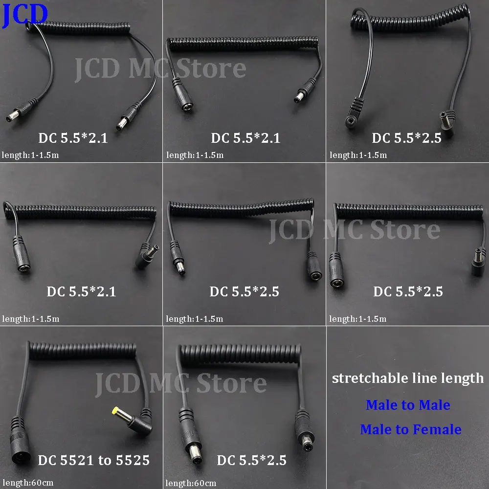 DC 5.5*2.1mm 5.5*2.5mm M to M M to F Power Retractable Cord 1-1.5m Power Adapter DC Jack Plug 5.5 x 2.5 / 2.1 Cable With Spring
DC 5.5*2.1mm 5.5*2.5mm M to M M to F Power Retractable Cord 1-1.5m Power Adapter DC Jack Plug 5.5 x 2.5 / 2.1 Cable With Spring
