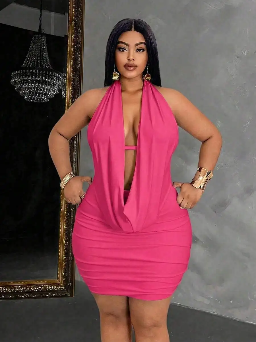 Plus Size Solid Color Halter Neck Wrap Mini Dress For Cocktail Party Clubbing Prom
Plus Size Solid Color Halter Neck Wrap Mini Dress For Cocktail Party Clubbing Prom