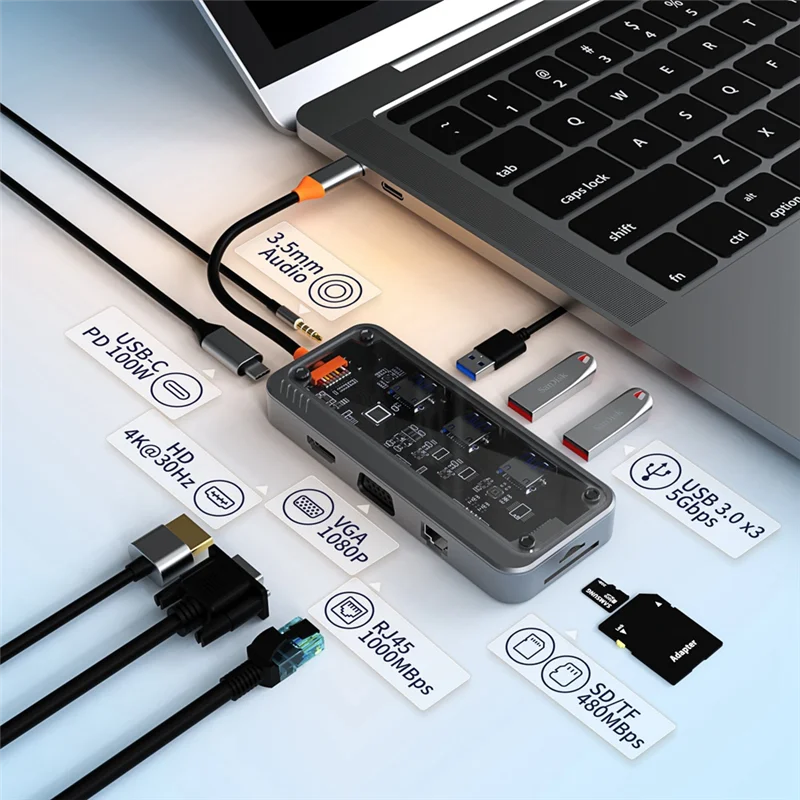 B27B 10-In-1 USB Type-C Docking Station Multi-Function Fast Charging Station Gigabit Docking Station Easy Install Easy To Use
B27B 10-In-1 USB Type-C Docking Station Multi-Function Fast Charging Station Gigabit Docking Station Easy Install Easy To Use