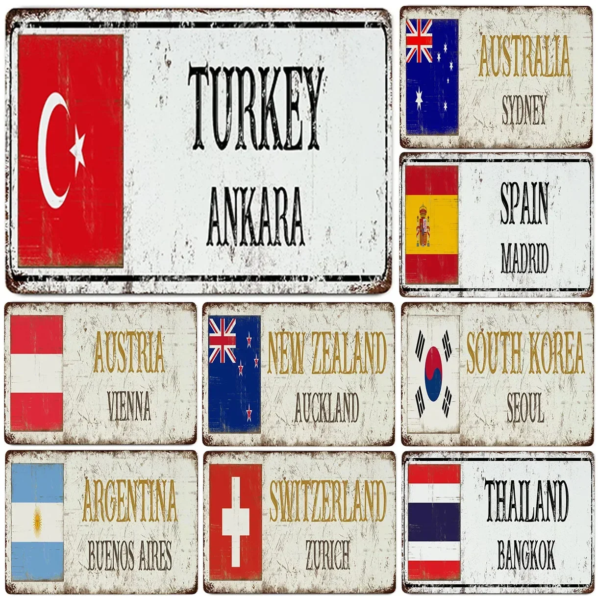 Spain Turkey National Flag Metal Tin Signs Wall Posters Plaque Vintage Iron Painting Decoration for Home Cafe Game Room Club Bar
Spain Turkey National Flag Metal Tin Signs Wall Posters Plaque Vintage Iron Painting Decoration for Home Cafe Game Room Club Bar