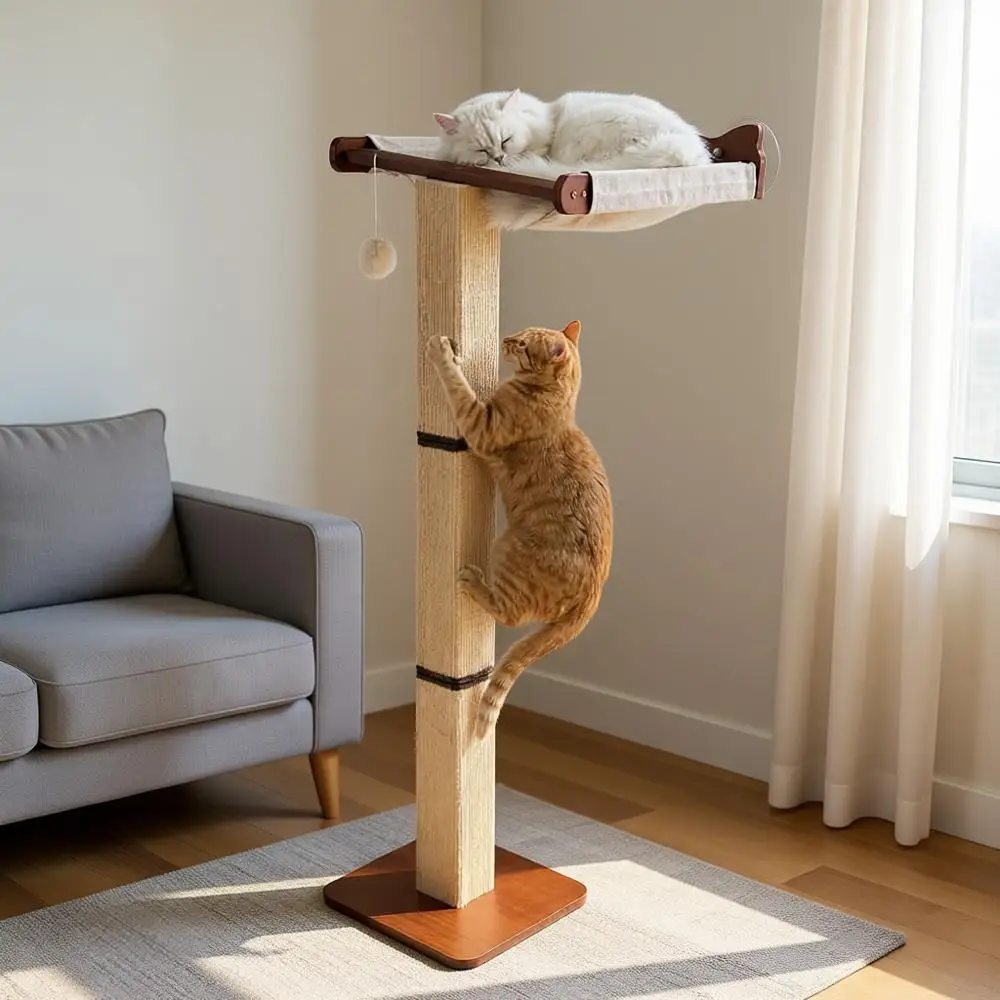 Настенный кошачий дерево-перч с лежанкой-гамаком и стойкой для когтеточков, крепление на присосках, высота 46 дюймов, регулируемый, узкий кошачий дерево-столб для лазания
Настенный кошачий дерево-перч с лежанкой-гамаком и стойкой для когтеточков, крепление на присосках, высота 46 дюймов, регулируемый, узкий кошачий дерево-столб для лазания