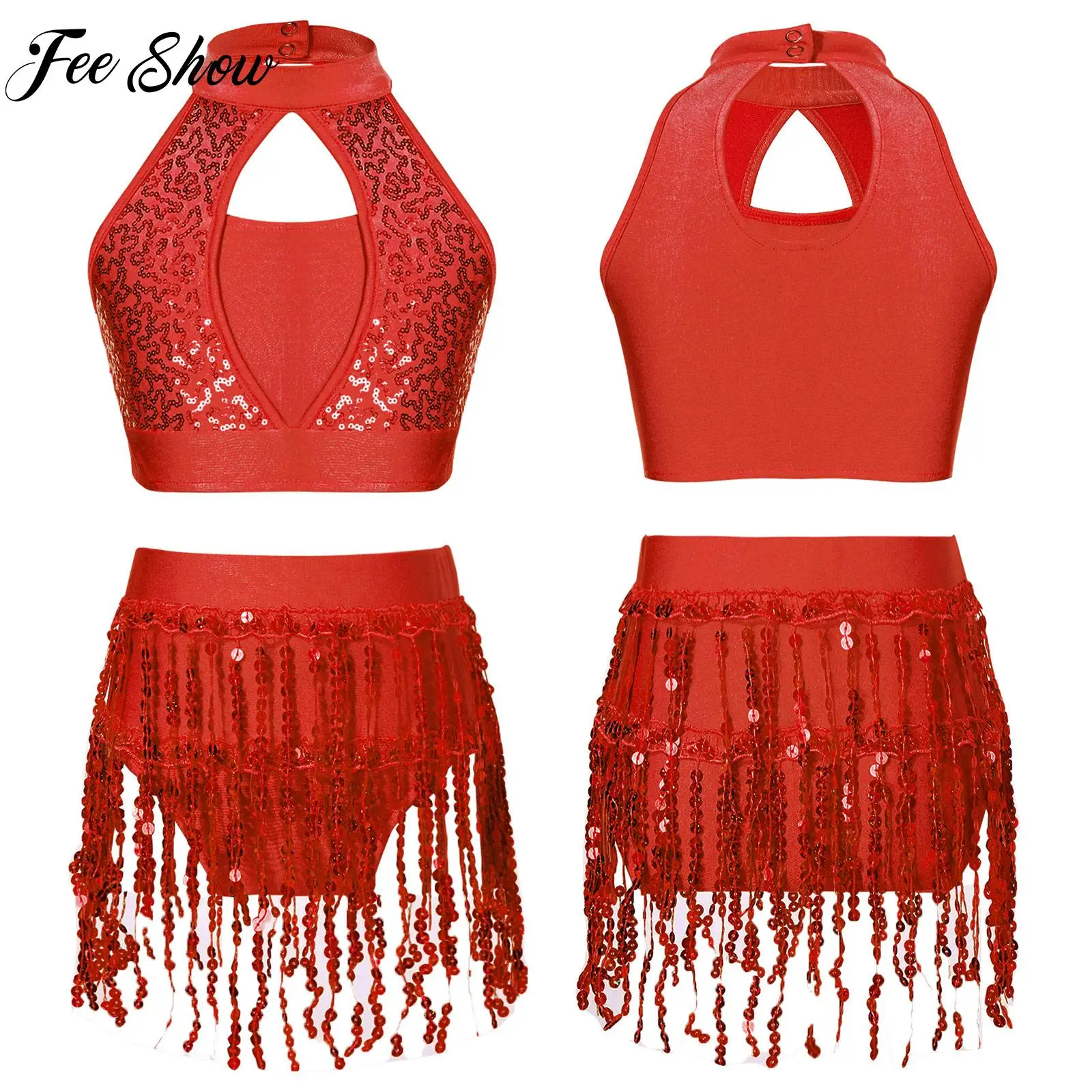 New Kids Girls Sparkly Sequin Latin Dance Outfit 2-Piece Set Hollow Halter Top Fringe Shorts Suit for Jazz Samba Cha-cha Dancing
New Kids Girls Sparkly Sequin Latin Dance Outfit 2-Piece Set Hollow Halter Top Fringe Shorts Suit for Jazz Samba Cha-cha Dancing