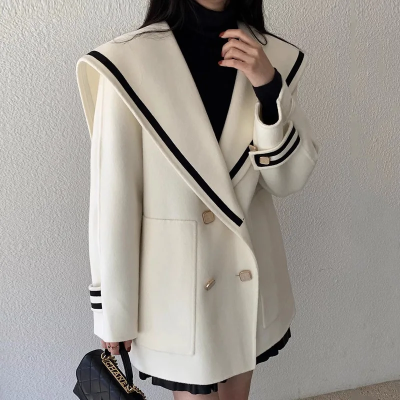 Autumn and winter French retro navy collar double-breasted buckle loose casual imitation cashmere wool jacket for women
Autumn and winter French retro navy collar double-breasted buckle loose casual imitation cashmere wool jacket for women