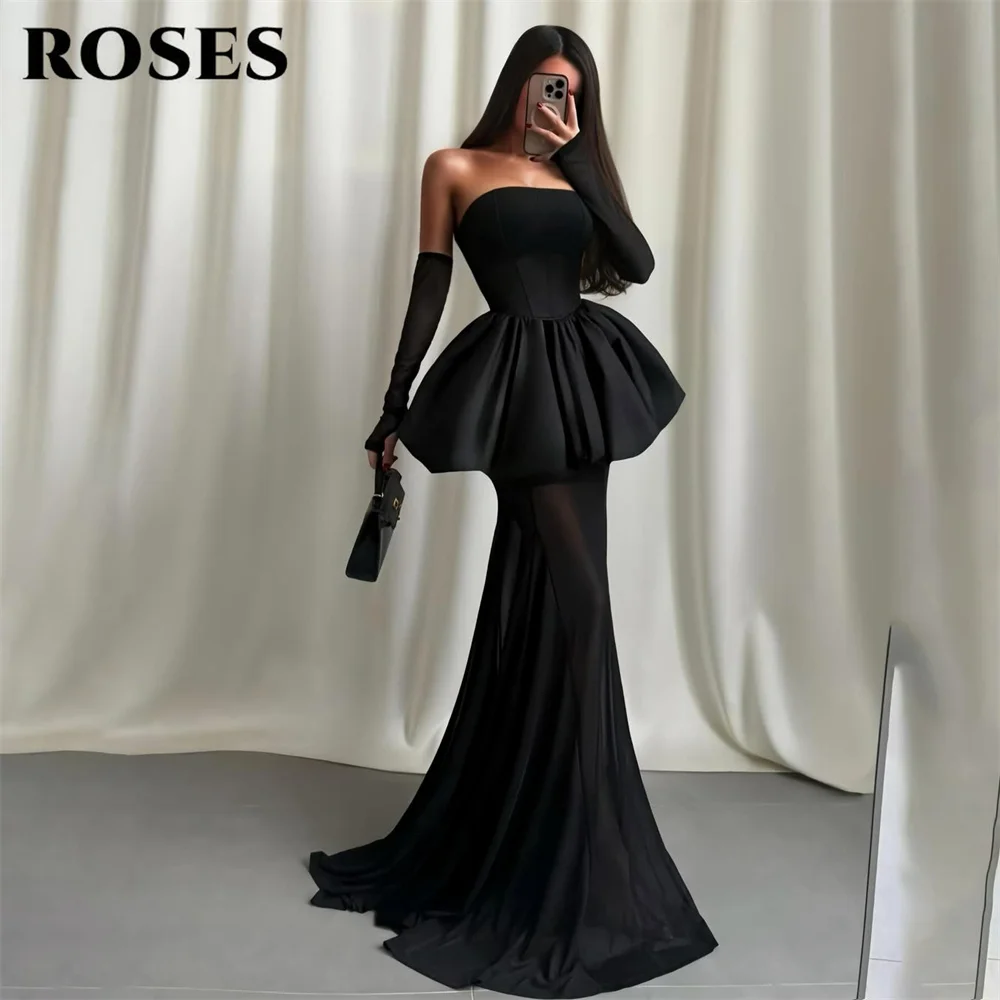 ROSES Black Simple Evening Dress with Structured Peplum Party Dresses Sheer Mermaid Prom Gown Strapless robes du soir Customized
ROSES Black Simple Evening Dress with Structured Peplum Party Dresses Sheer Mermaid Prom Gown Strapless robes du soir Customized