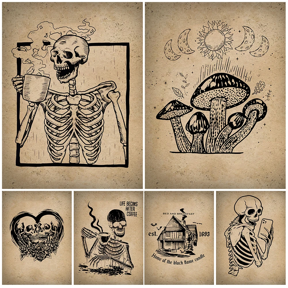 Magic Mushroom And Skeleton Drinking Coffee Vintage Wall Art Canvas Painting Gothic Halloween Gift Poster And Print Decoration
Magic Mushroom And Skeleton Drinking Coffee Vintage Wall Art Canvas Painting Gothic Halloween Gift Poster And Print Decoration