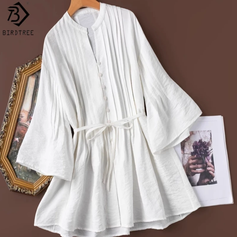 Birdtree, 76% Silk 24% Nylon Blouse, V-neck Flare Sleeve Dry Silk Tops, Women Loose Solid Retro Shirt, 2026 Spring New T63638JF
Birdtree, 76% Silk 24% Nylon Blouse, V-neck Flare Sleeve Dry Silk Tops, Women Loose Solid Retro Shirt, 2026 Spring New T63638JF