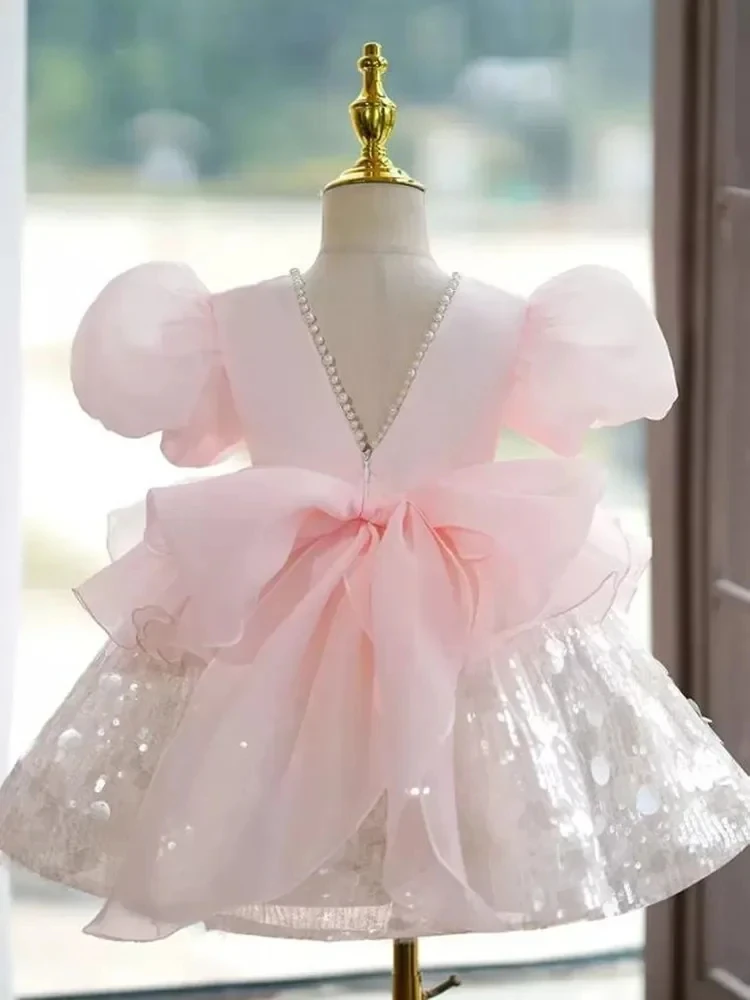 Customized Pink Flower Girl Dress For Wedding Glitter Bow High Waist Short Sleeve Cute Kids Birthday First Communion Gown
Customized Pink Flower Girl Dress For Wedding Glitter Bow High Waist Short Sleeve Cute Kids Birthday First Communion Gown