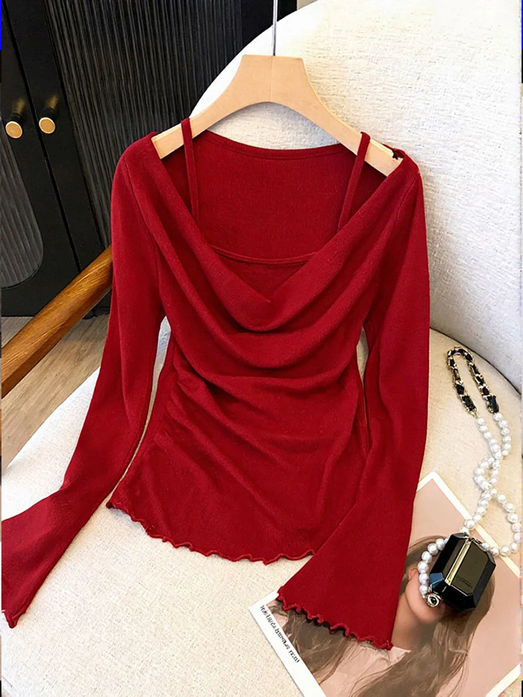Сексуальный топ с длинными рукавами и открытыми плечами, ложное боди из двух частей, элегантная базовая футболка, роскошные корейские женские футболки, блузки
Сексуальный топ с длинными рукавами и открытыми плечами, ложное боди из двух частей, элегантная базовая футболка, роскошные корейские женские футболки, блузки