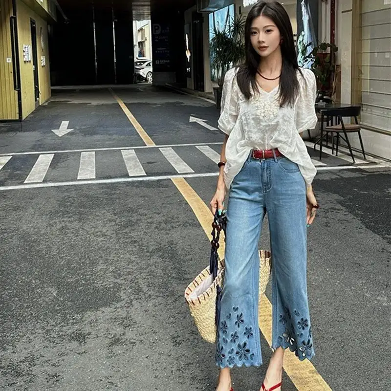 Jeans Luxury brand clothes copy Women's Summer Thin Printed Jeans Loose Slimming Casual All Match 9 Length Wide Leg Denim Pants
Jeans Luxury brand clothes copy Women's Summer Thin Printed Jeans Loose Slimming Casual All Match 9 Length Wide Leg Denim Pants