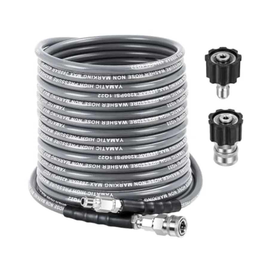 1/4" ID Pressure Washer Hose 100FT with Stainless Steel Swivel 3/8" Quick Connect 3/8" x M22-14mm Adapters Non-Marking 4200PSI
1/4" ID Pressure Washer Hose 100FT with Stainless Steel Swivel 3/8" Quick Connect 3/8" x M22-14mm Adapters Non-Marking 4200PSI