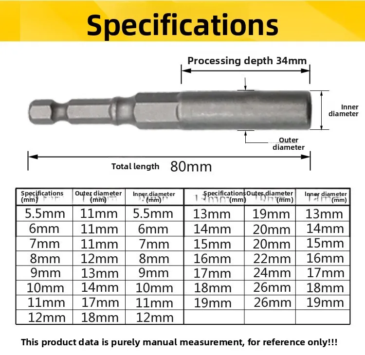 1 PCS 5mm-19mm 1/4'' Pneumatic Socket Set Deep Hexagon Electric Drill Sleeve Socket Head for Electric Screwdriver Wrench
1 PCS 5mm-19mm 1/4'' Pneumatic Socket Set Deep Hexagon Electric Drill Sleeve Socket Head for Electric Screwdriver Wrench