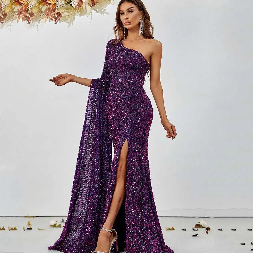 Customized Gorgeous Sparkling Evening Dress Sequins One Shoulder High Slit Flare Long Sleeved Sexy Women's Sheath Prom Party Gow
Customized Gorgeous Sparkling Evening Dress Sequins One Shoulder High Slit Flare Long Sleeved Sexy Women's Sheath Prom Party Gow