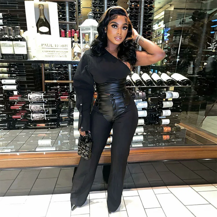 DSMTRC комплект из двух предметов, сексуальный облегающий комплект из искусственной кожи в стиле пэчворк, топ на одно плечо, брюки, одинаковый комплект 2025, женский одинарный наряд с длинным рукавом
DSMTRC комплект из двух предметов, сексуальный облегающий комплект из искусственной кожи в стиле пэчворк, топ на одно плечо, брюки, одинаковый комплект 2025, женский одинарный наряд с длинным рукавом