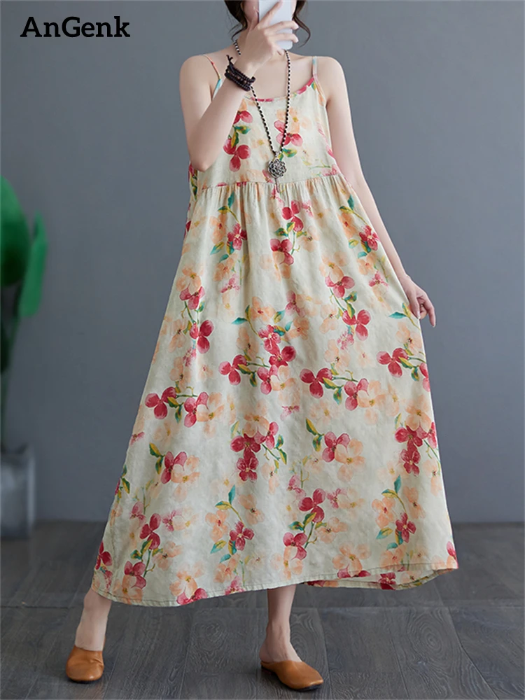 Cotton Sleeveless Spaghetti Strap Print Vintage Long Dresses For Women 2023 New Summer Casual Beach Dress Femme Elegant Clothing
Cotton Sleeveless Spaghetti Strap Print Vintage Long Dresses For Women 2023 New Summer Casual Beach Dress Femme Elegant Clothing