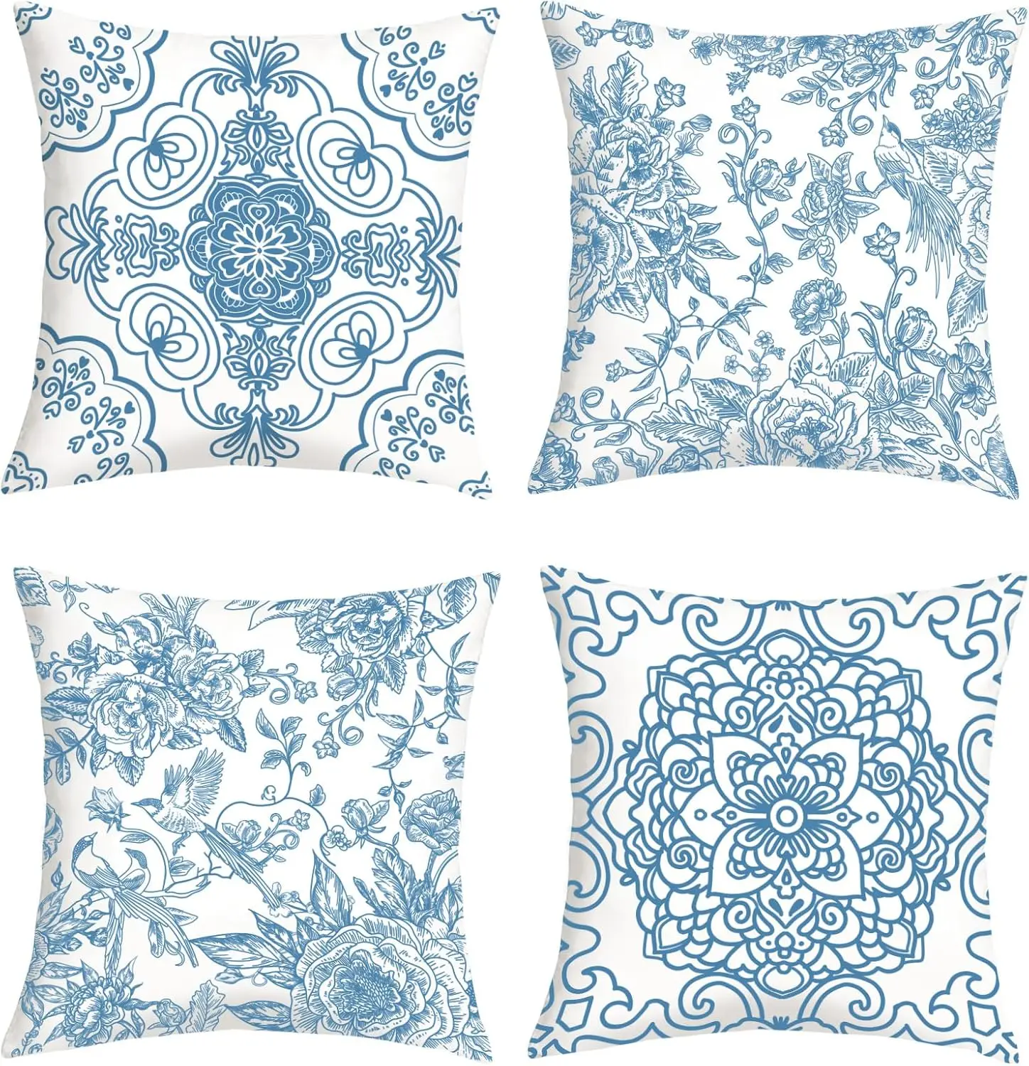 4Pcs Blue White Chinoiserie Throw Pillow Covers, Floral and Bird Print Cushion Cases for Sofa Living Room Bedroom Home Decor
4Pcs Blue White Chinoiserie Throw Pillow Covers, Floral and Bird Print Cushion Cases for Sofa Living Room Bedroom Home Decor