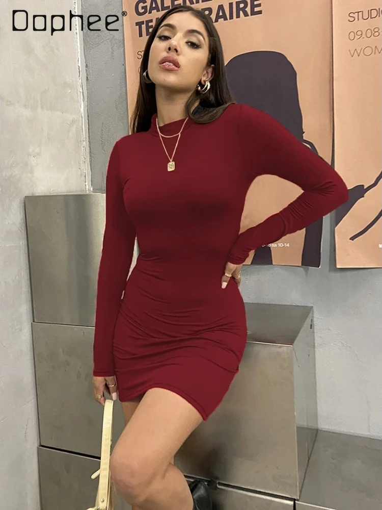 Hotsweet Solid Color Long Sleeve Turtle-neck Mini Bottoming Dress Sexy Style Medium Elastic Slim Fit Pleated Top Elegant Women
Hotsweet Solid Color Long Sleeve Turtle-neck Mini Bottoming Dress Sexy Style Medium Elastic Slim Fit Pleated Top Elegant Women