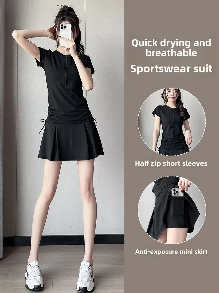 Женский спортивный костюм для фитнеса и бадминтона, юбка Qui Dry ort, одежда для утреннего бега, круглый комплект из двух предметов на молнии, новинка лета
Женский спортивный костюм для фитнеса и бадминтона, юбка Qui Dry ort, одежда для утреннего бега, круглый комплект из двух предметов на молнии, новинка лета