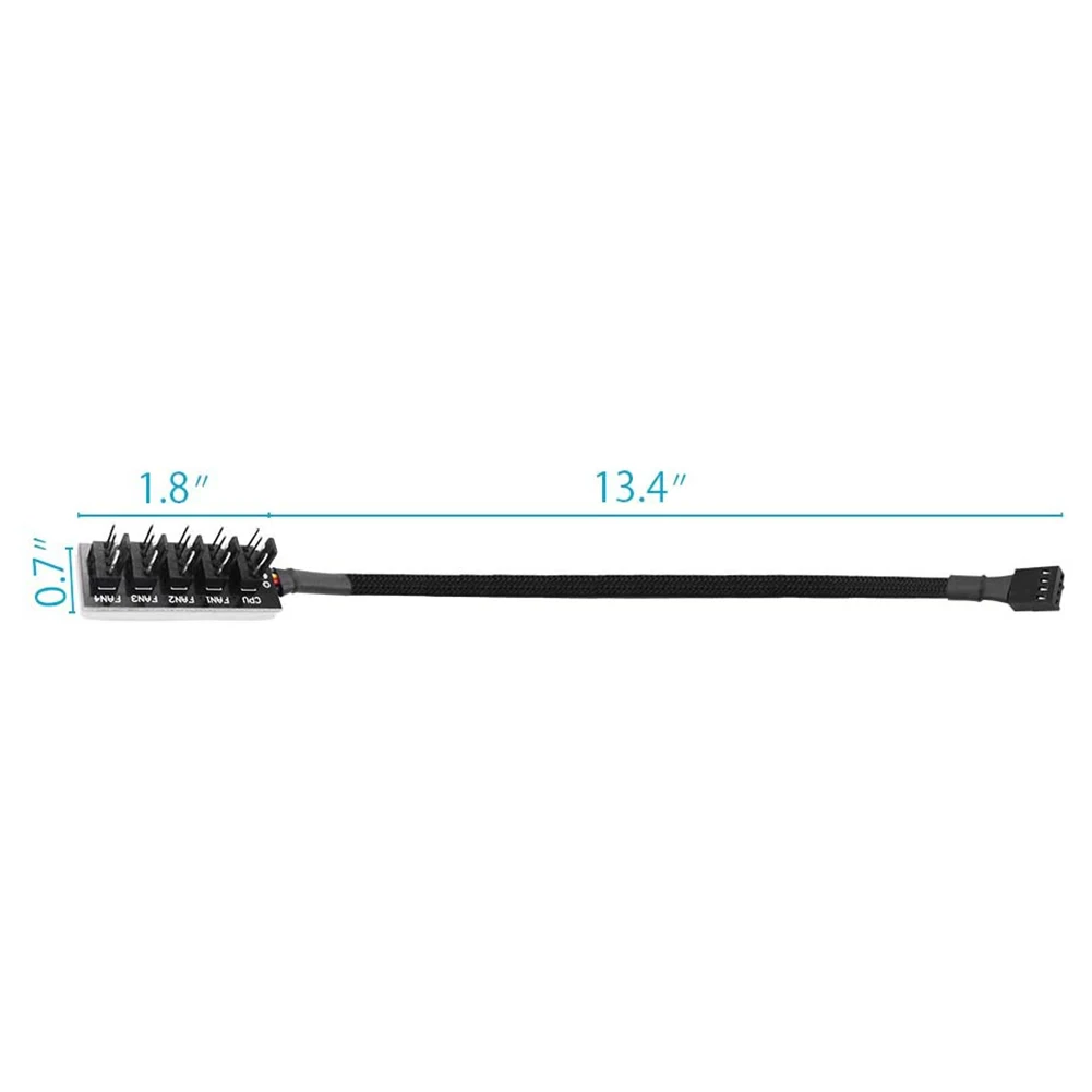 1 to 5 Way 4-Pin PWM CPU Cooler Fan PC Case Fan Sleeved Power Cable Hub Splitter
1 to 5 Way 4-Pin PWM CPU Cooler Fan PC Case Fan Sleeved Power Cable Hub Splitter