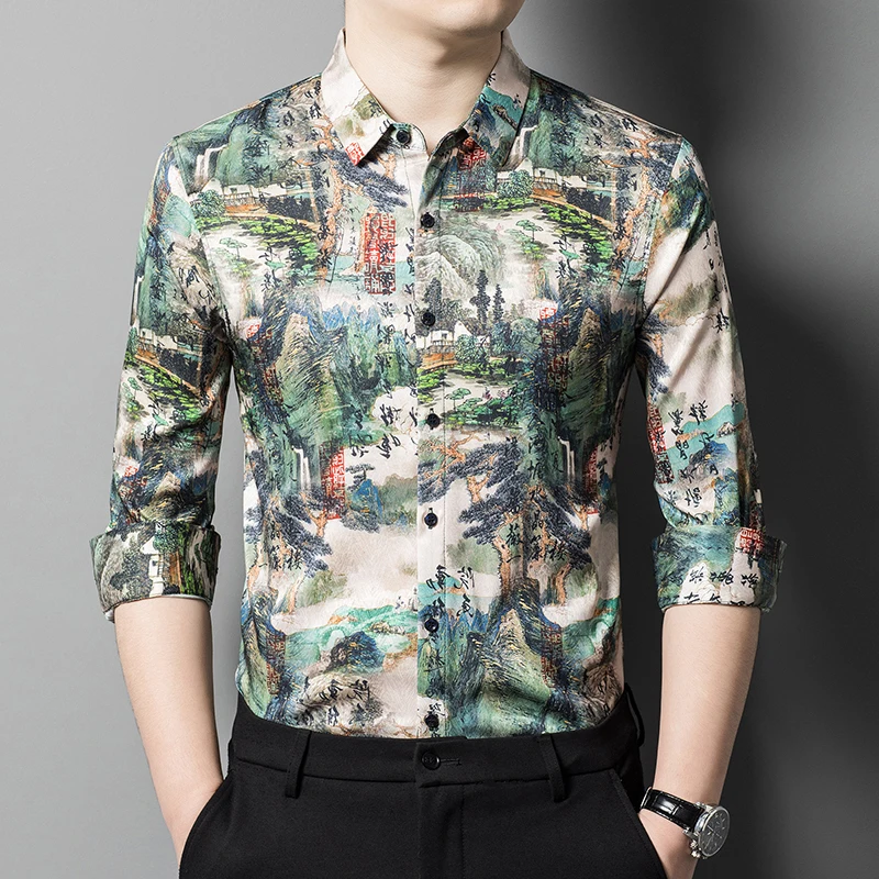 Men's Silk Shirts 2023 Spring & Autumn Fashion Printing Clothes Long Sleeve Male Landscape Printed Dress Shirts
Men's Silk Shirts 2023 Spring & Autumn Fashion Printing Clothes Long Sleeve Male Landscape Printed Dress Shirts