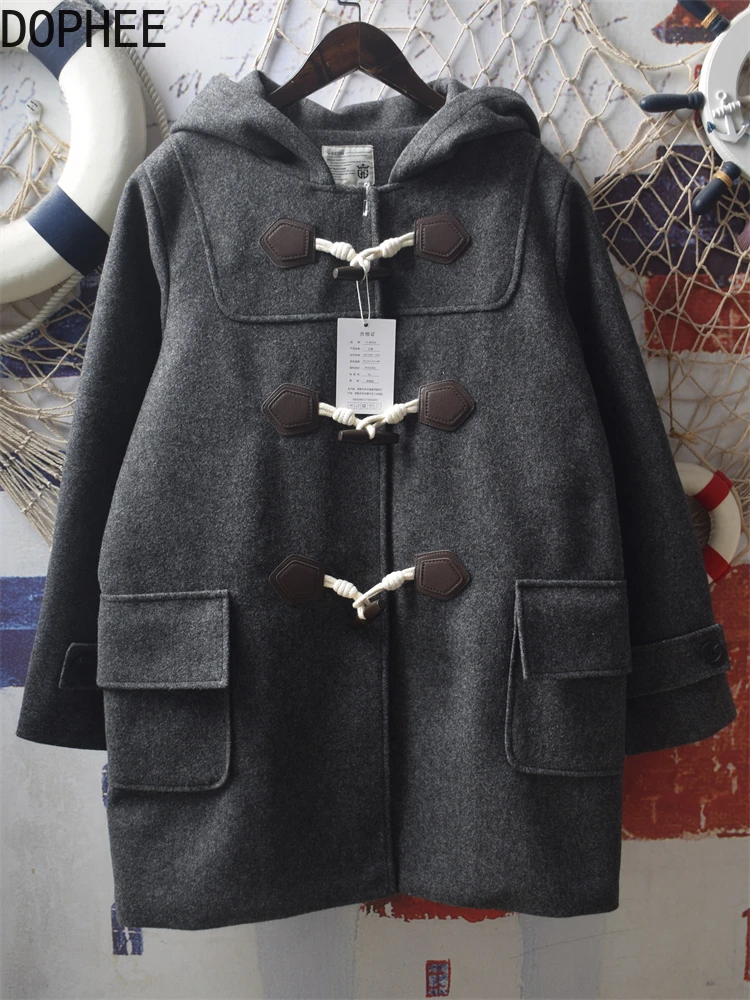 Japanese Sweet Girl Quilted Coat Preppy Style JK Horn Button Woolen Overcoat Mid-long Solid Color Hooded Long Sleeve Jackets
Japanese Sweet Girl Quilted Coat Preppy Style JK Horn Button Woolen Overcoat Mid-long Solid Color Hooded Long Sleeve Jackets