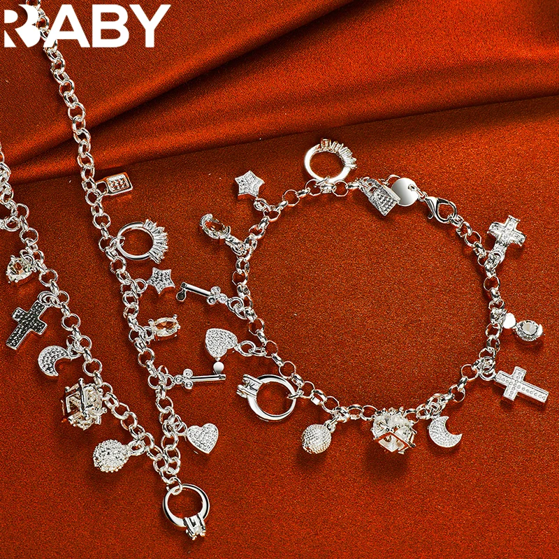 925 Sterling Silver Star/Moon/Cross/Lock/Ball Pendant Chain Bracelet Necklace For Women Fashion Jewelry Set Charms Accessories
925 Sterling Silver Star/Moon/Cross/Lock/Ball Pendant Chain Bracelet Necklace For Women Fashion Jewelry Set Charms Accessories
