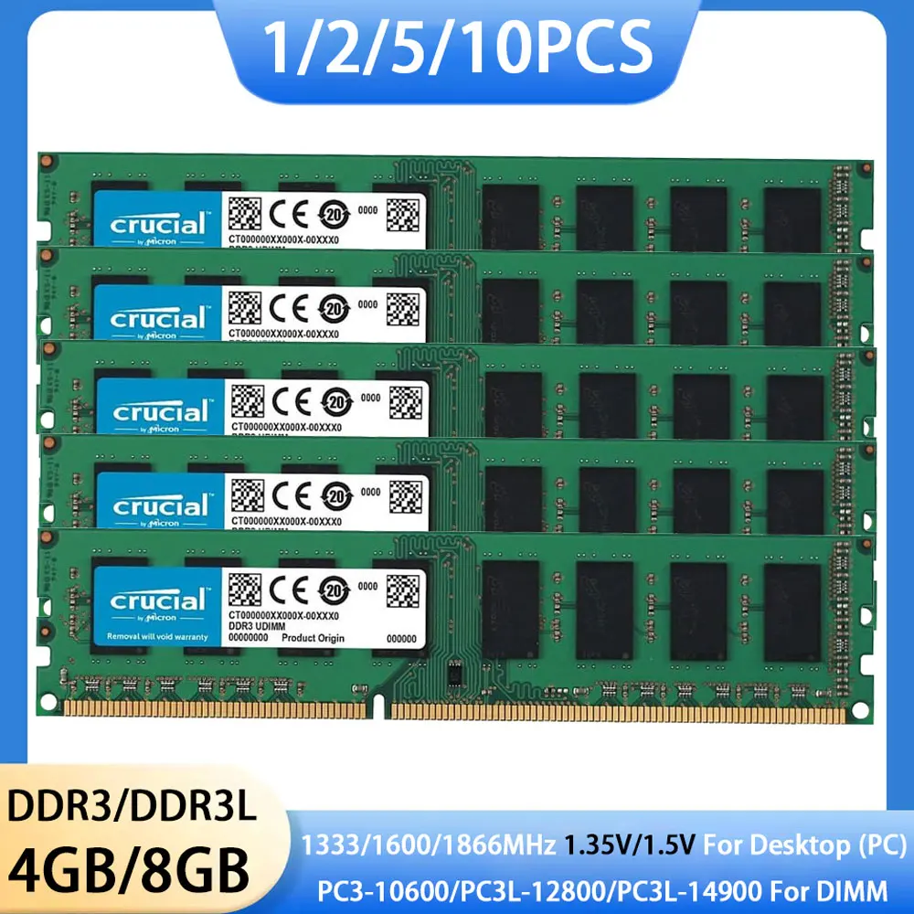 1/2/5/10PCS Crucial Memoria Desktop DDR3 DDR3L RAM 8GB 4GB 1600 1333 1866MHz DIMM Memory 1.35V 1.5V PC3-12800 10600 14900 RAMs 
1/2/5/10PCS Crucial Memoria Desktop DDR3 DDR3L RAM 8GB 4GB 1600 1333 1866MHz DIMM Memory 1.35V 1.5V PC3-12800 10600 14900 RAMs