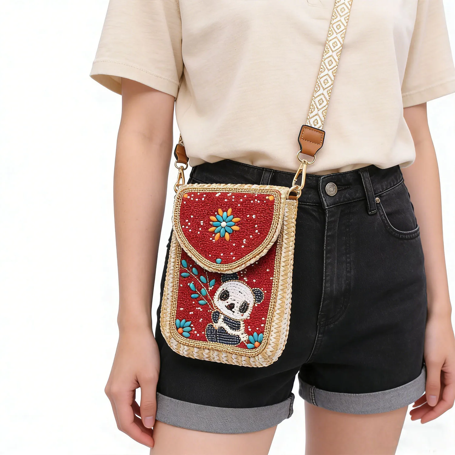 Женская сумка для телефона в богемном стиле с бусинами и пандой, с богатой отделкой, сувенир для путешествий, на одно плечо, для повседневных поездок
Женская сумка для телефона в богемном стиле с бусинами и пандой, с богатой отделкой, сувенир для путешествий, на одно плечо, для повседневных поездок