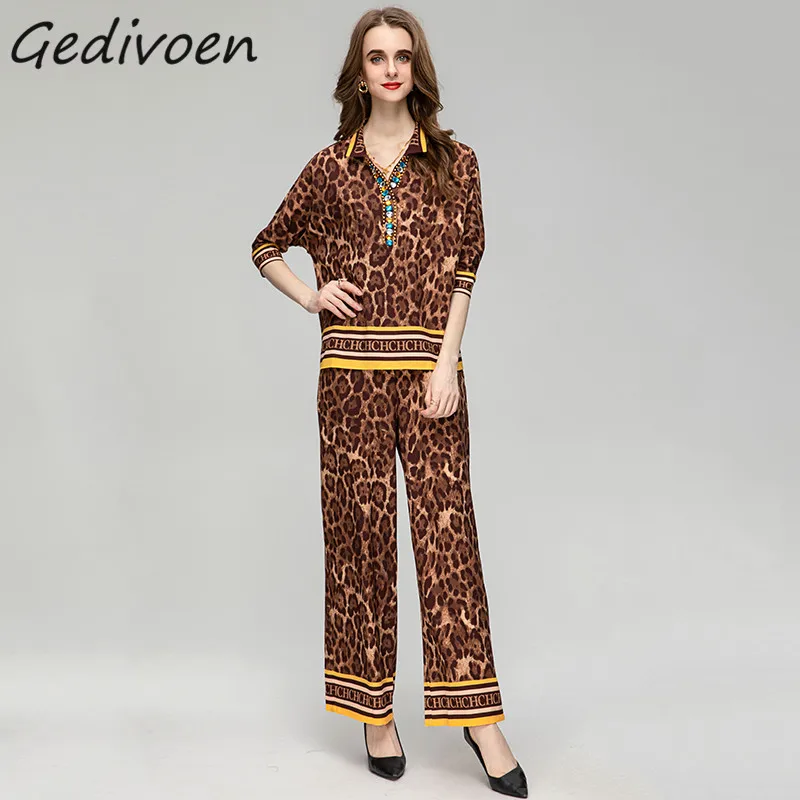 Gedivoen Fashion Designer Summer Leopard Print Pants Suit Women Turn-down Collar Diamond Top+Straight Pant Trousers 2 Piece Set
Gedivoen Fashion Designer Summer Leopard Print Pants Suit Women Turn-down Collar Diamond Top+Straight Pant Trousers 2 Piece Set