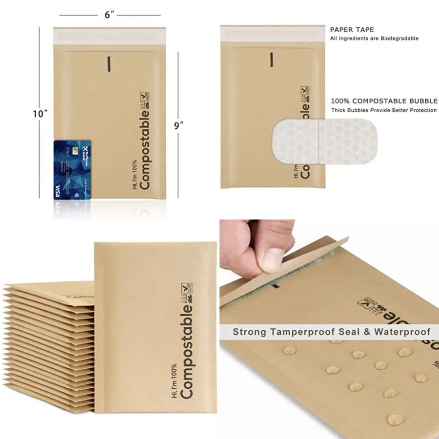 6x10 100% Biodegradable Bubble Mailers, 25 Count Kraft #0 Compostable Padded Packaging Wrap Envelopes Pouches Eco Friendly Self
6x10 100% Biodegradable Bubble Mailers, 25 Count Kraft #0 Compostable Padded Packaging Wrap Envelopes Pouches Eco Friendly Self