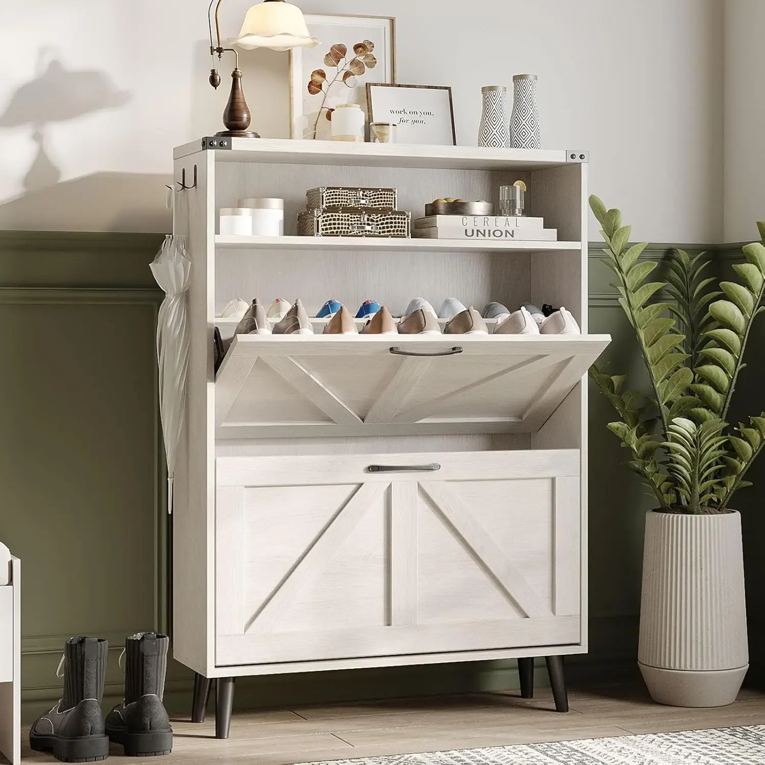 BestsellerShoe Cabinet with 2 Flip Drawers & Open Storage,Farmhouse Shoe Storage Cabinet for Entryway,Freestanding Narrow Organi
BestsellerShoe Cabinet with 2 Flip Drawers & Open Storage,Farmhouse Shoe Storage Cabinet for Entryway,Freestanding Narrow Organi