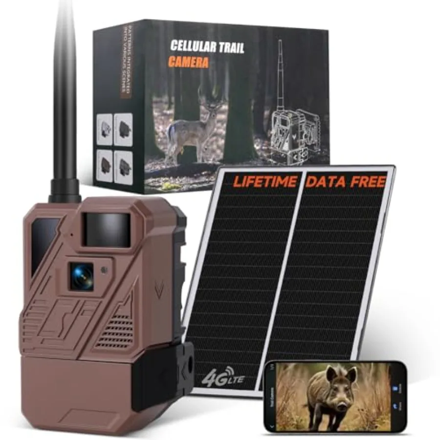 Trail camera for outdoor wildlife monitoring, ABS plastic body, black, lifetime free data with low-glow night vision, IP66 wate
Trail camera for outdoor wildlife monitoring, ABS plastic body, black, lifetime free data with low-glow night vision, IP66 wate