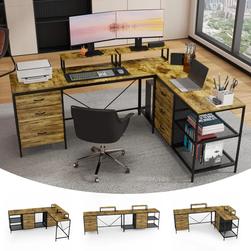 114 Inch L-Shaped Desk with Power Outlets & USB-C, Industrial Computer Desk with 6 Fabric Drawers, 3 Open Shelves & Movable M
114 Inch L-Shaped Desk with Power Outlets & USB-C, Industrial Computer Desk with 6 Fabric Drawers, 3 Open Shelves & Movable M