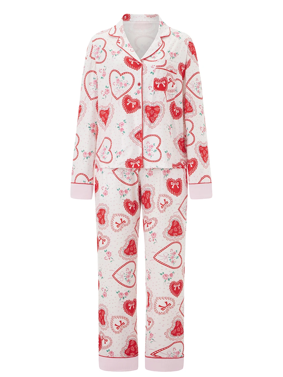 Women's 2 Piece Lounge Set Long Sleeve Lapel Floral Bow Heart Print Button Up Tops Pants Sleepwear Sets
Women's 2 Piece Lounge Set Long Sleeve Lapel Floral Bow Heart Print Button Up Tops Pants Sleepwear Sets
